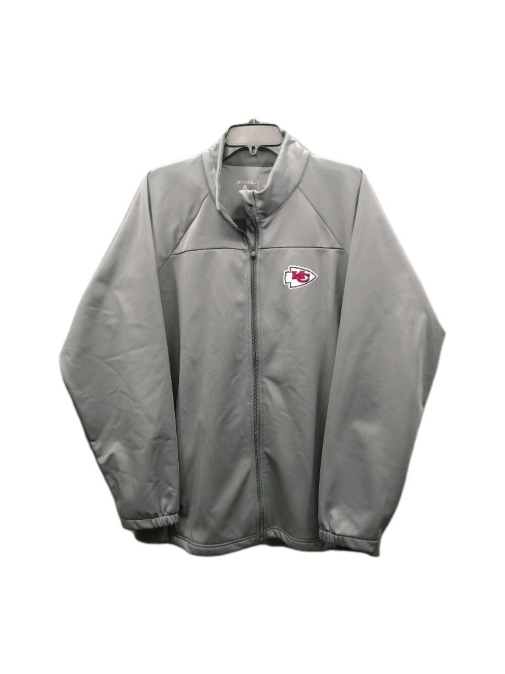 Antigua KC Chiefs Jacket Men Size 2XL Grey Full Zip Fleece NFL Football Logo EUC